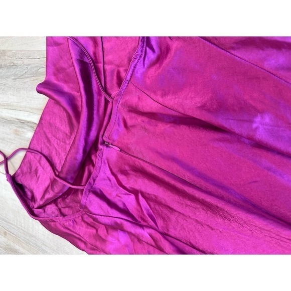 LIONESS walk the line pink midi satin slip dress Barbie side slit - Picture 9 of 10